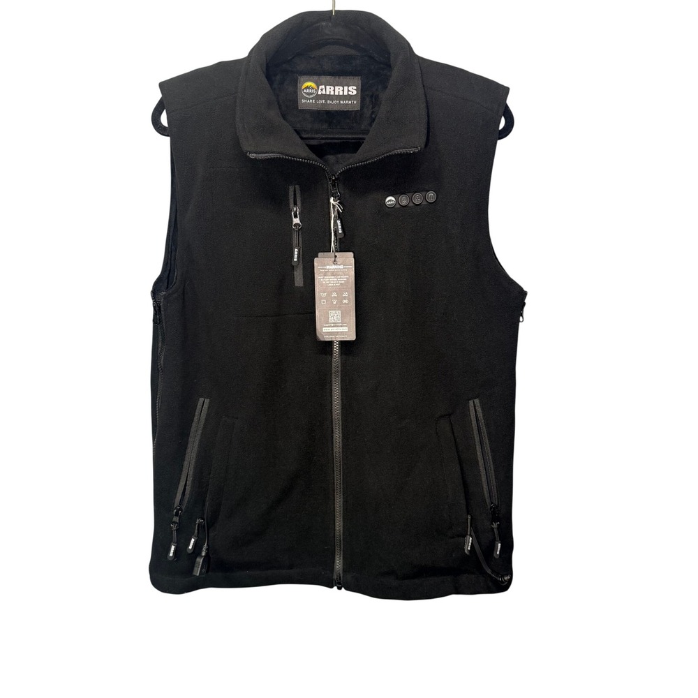 Arris Mens Heated Fleece Vest Black Full Zip FauxFur Lined Size XL New With Tags
